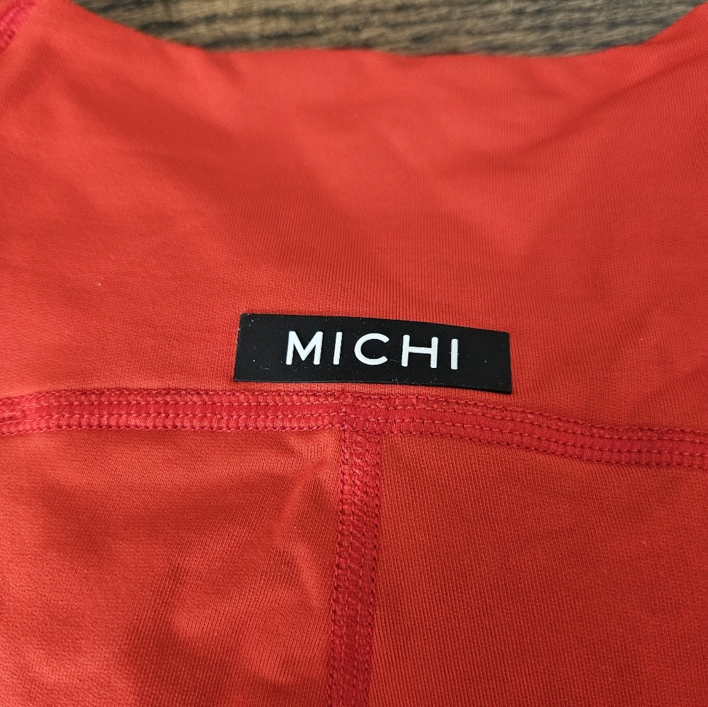 Matching Gym Set: Medium Ruched Red Bralette & Small Ruched Biker Short Set - Picture 7 of 9